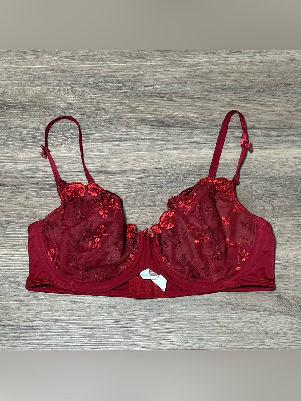 Vintage Sears 38C Bra Underwire Red Lace Floral Bow Unlined Adjustable